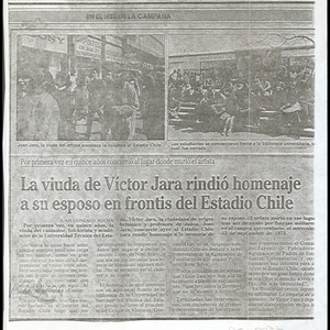 La viuda de Victor Jara rindió homenaje a su esposo en frontis del Estadio Chile